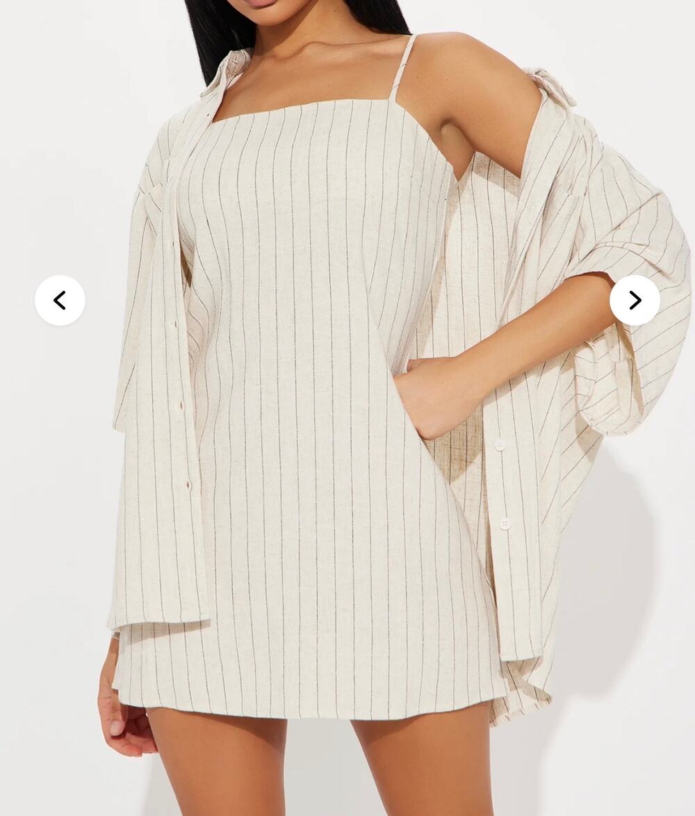 Hyfve Newport Beach Linen Pinstripe Mini Dress two piece Set Oatmeal NWT Medium